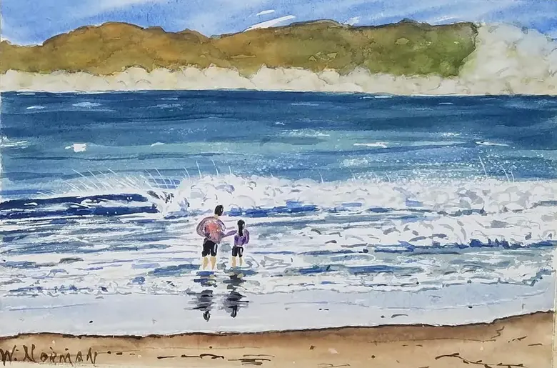 Wading at the Water’s Edge — watercolor by Wade Norman