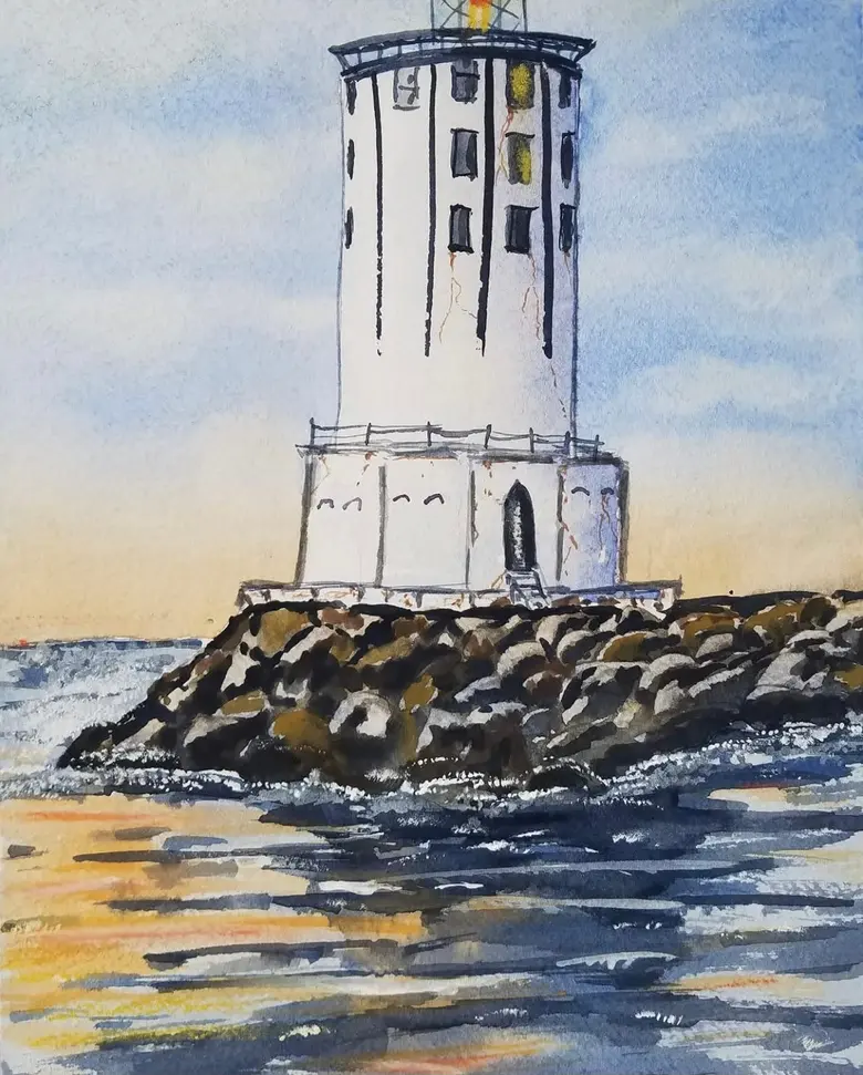 The Lighthouse Jetty — watercolor by Wade Norman