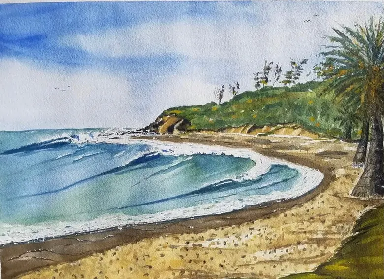Palm Above the Cove — watercolor by Wade Norman