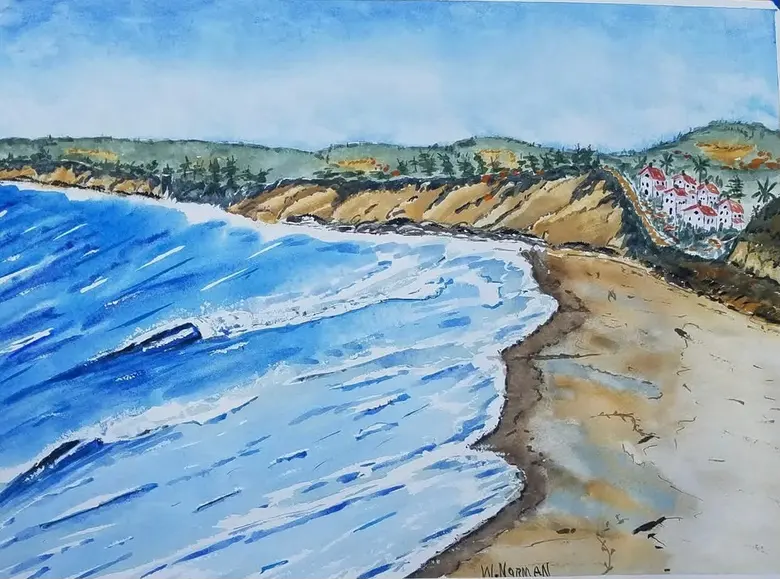 The Blue Shoreline — watercolor by Wade Norman