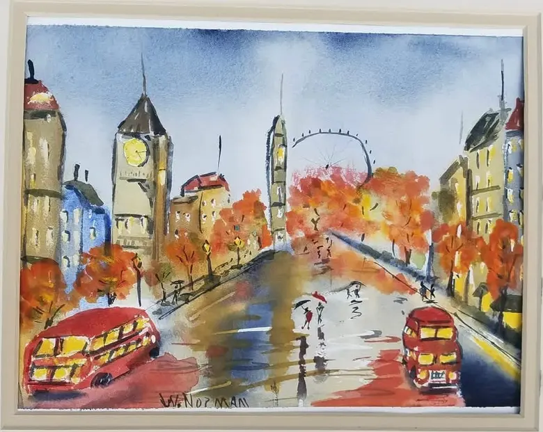 Autumn in the City — watercolor by Wade Norman
