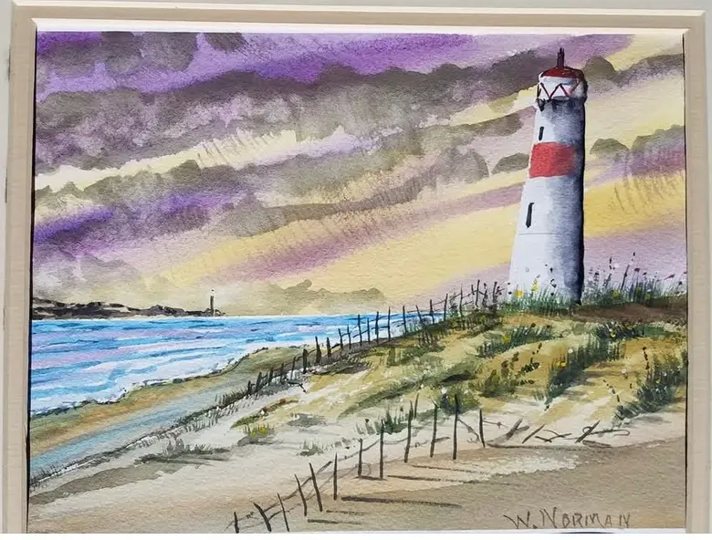 Lighthouse on the Dunes — watercolor by Wade Norman