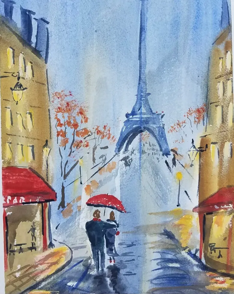 Paris in the Rain — watercolor by Wade Norman