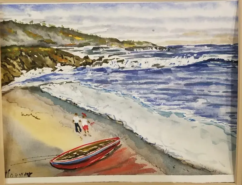 Rowboat on the Shore — watercolor by Wade Norman