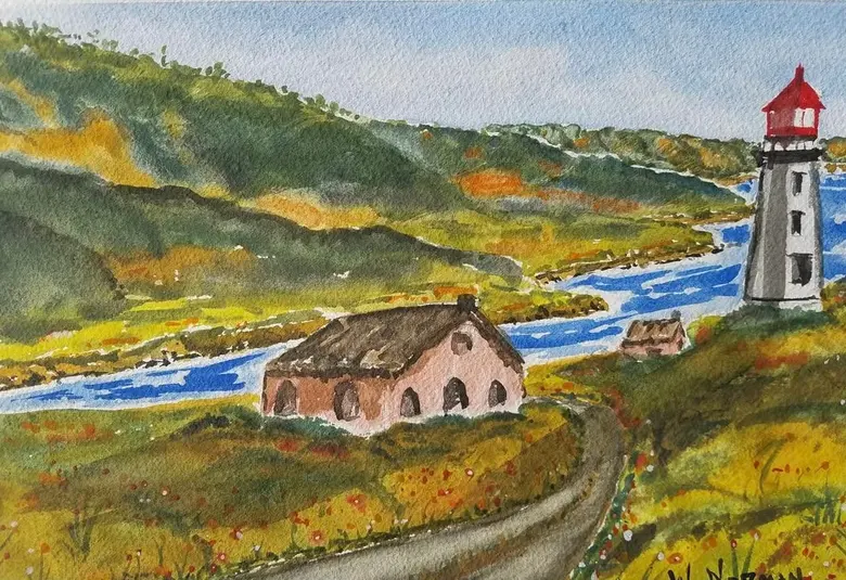 Cottage by the Inlet — watercolor by Wade Norman