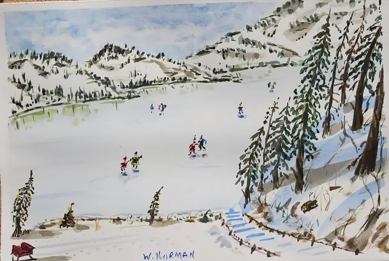 Winter in the Valley — watercolor by Wade Norman