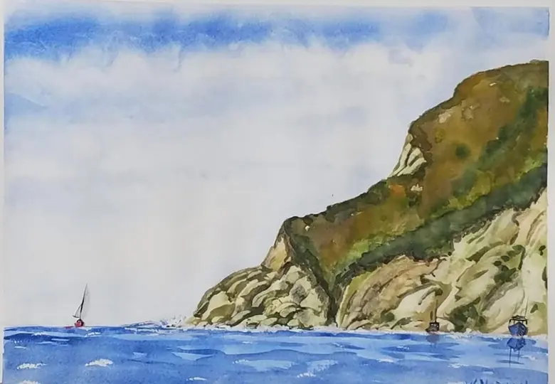 Headland and Sail — watercolor by Wade Norman