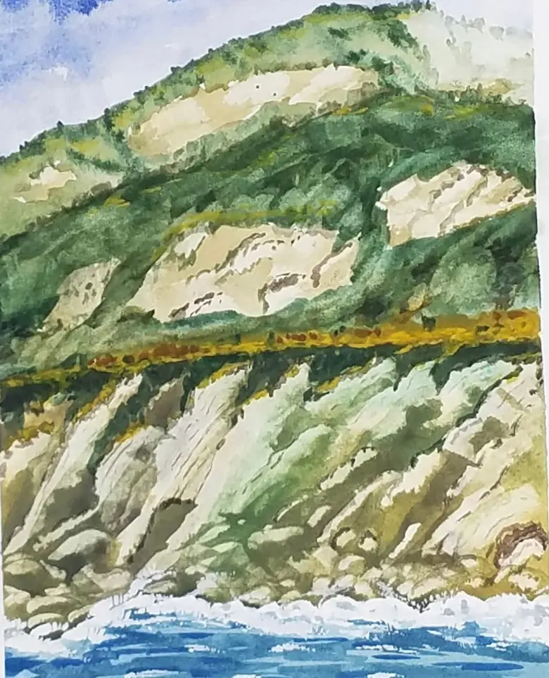 The Green Cliff — watercolor by Wade Norman