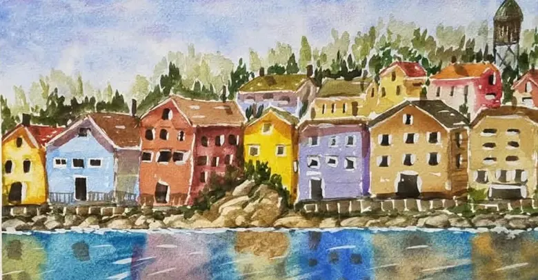 Harbor Houses — watercolor by Wade Norman
