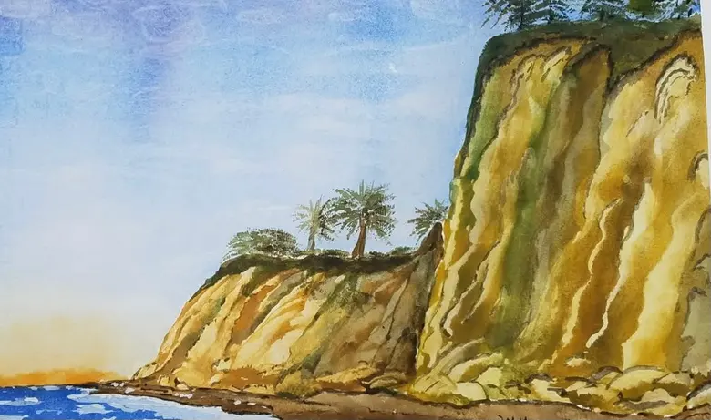 Palm on the Bluff — watercolor by Wade Norman