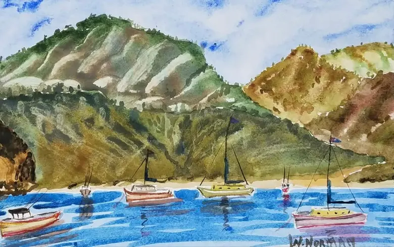 Boats in the Cove — watercolor by Wade Norman