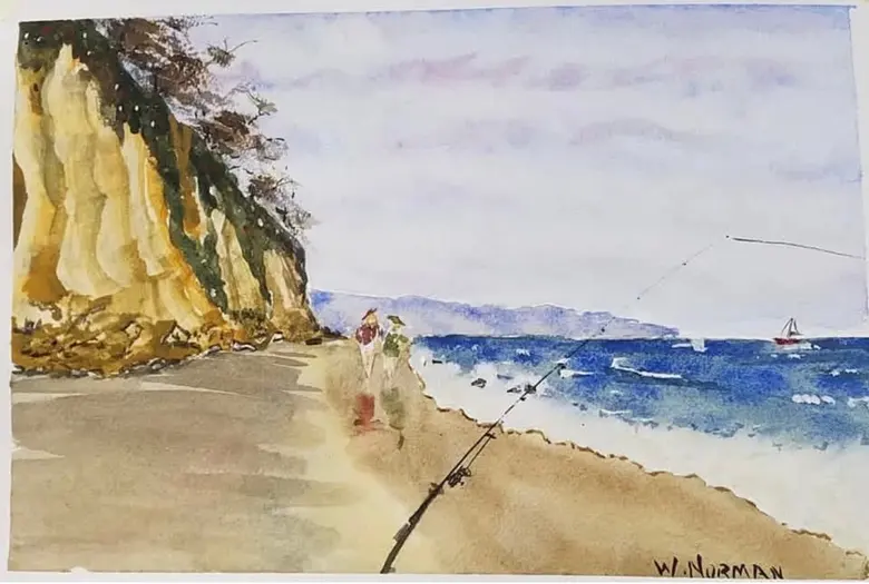 Lines in the Surf — watercolor by Wade Norman