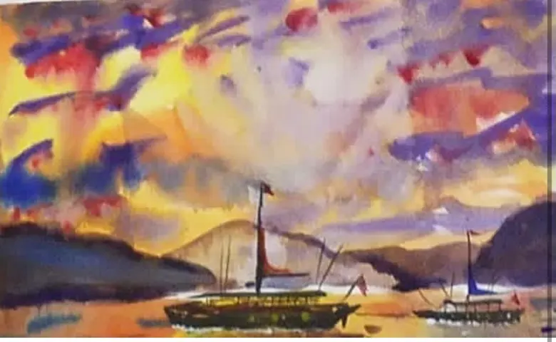 Boats at Dusk — watercolor by Wade Norman