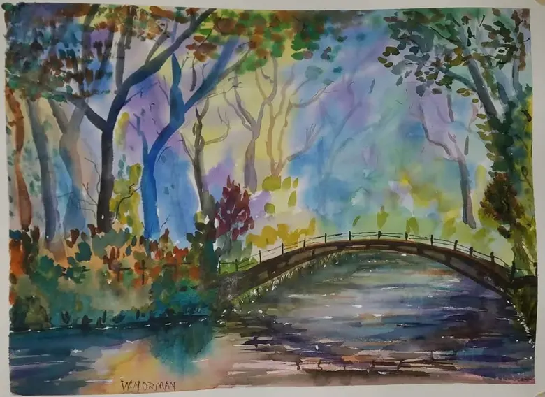 The Footbridge — watercolor by Wade Norman