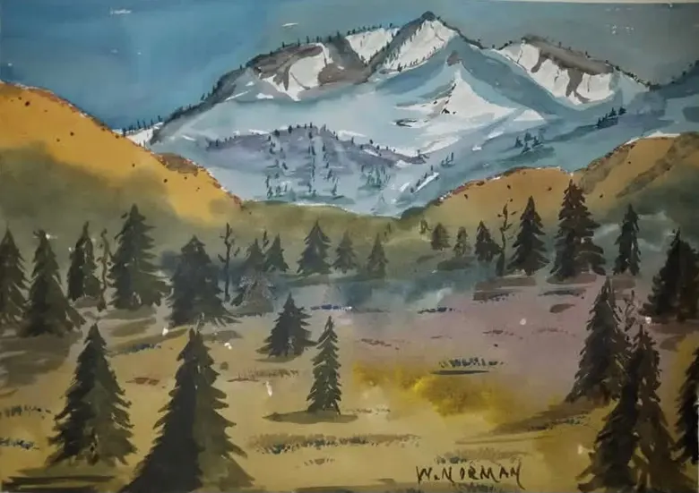 Pines and Peaks — watercolor by Wade Norman
