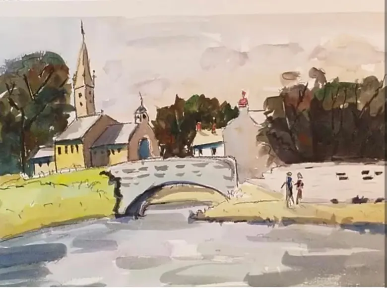 Village Bridge — watercolor by Wade Norman