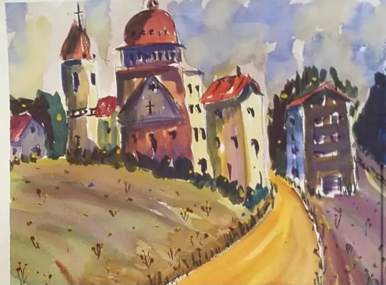 Hilltown — watercolor by Wade Norman