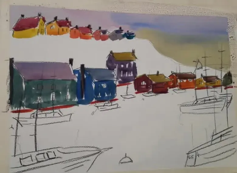 Quiet Wharf — watercolor by Wade Norman