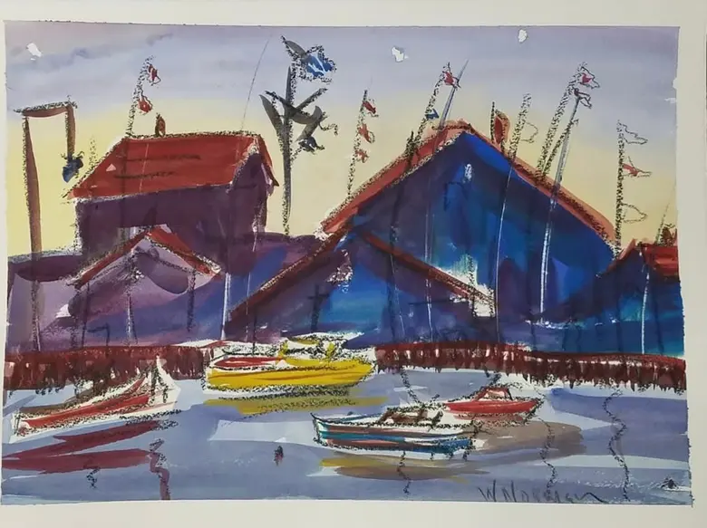 Harbor Flags — watercolor by Wade Norman