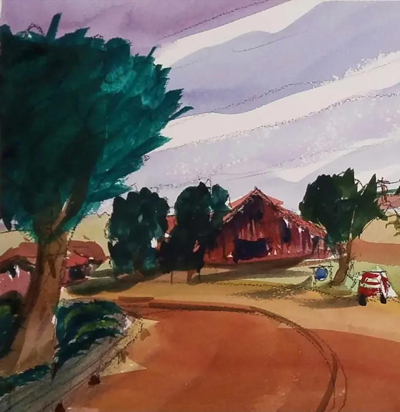 Shade Tree and Barn — watercolor by Wade Norman