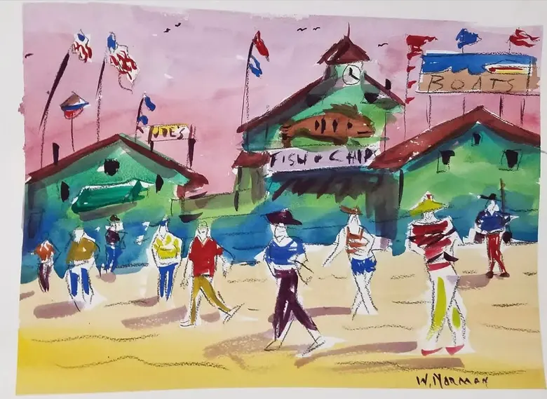 Boardwalk Afternoon — watercolor by Wade Norman