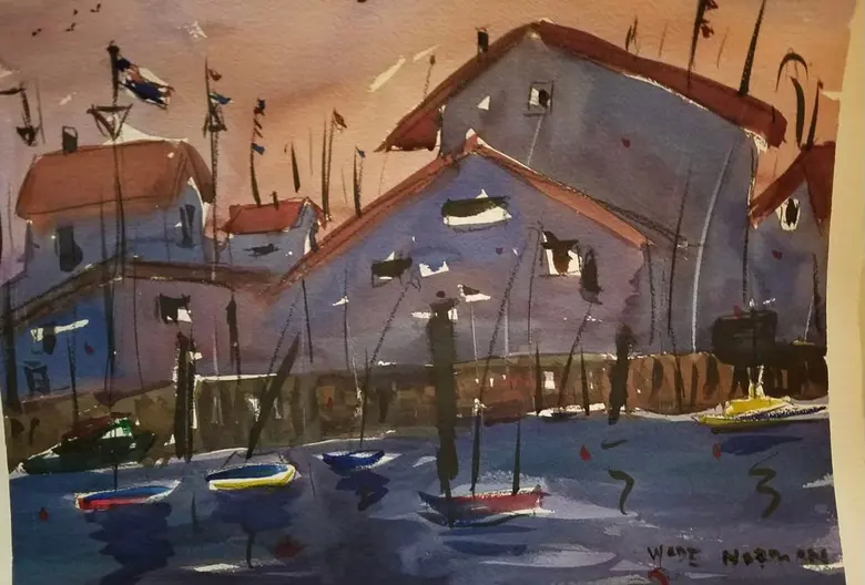 Working Harbor — watercolor by Wade Norman