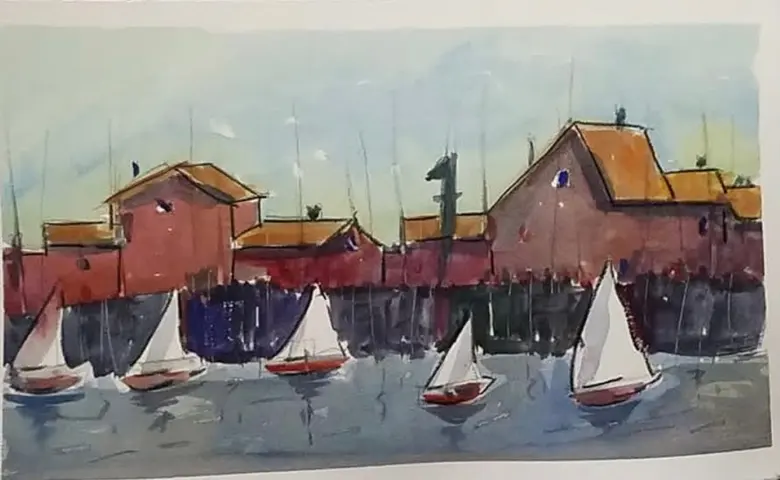 Sailboats at Anchor — watercolor by Wade Norman
